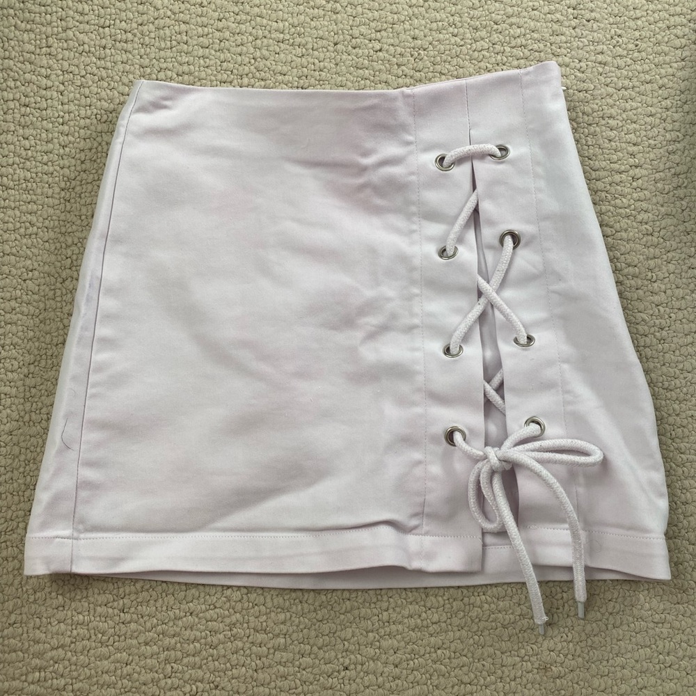 White Lace Up Mini Skirt